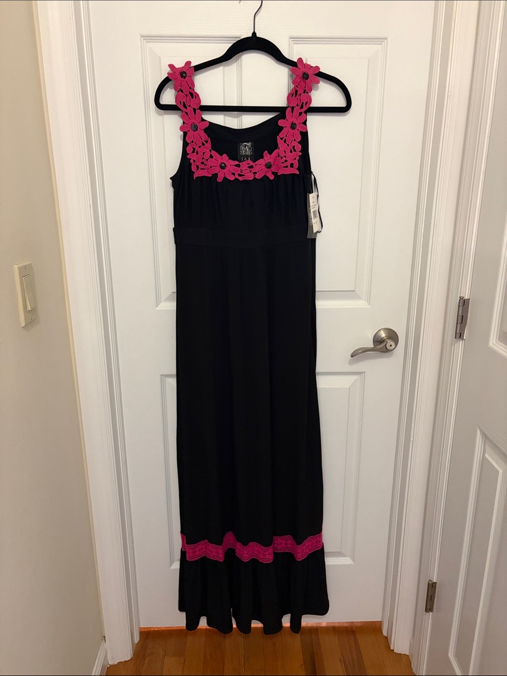 Jax Black Maxi Dress with Hot Pink Floral Trim